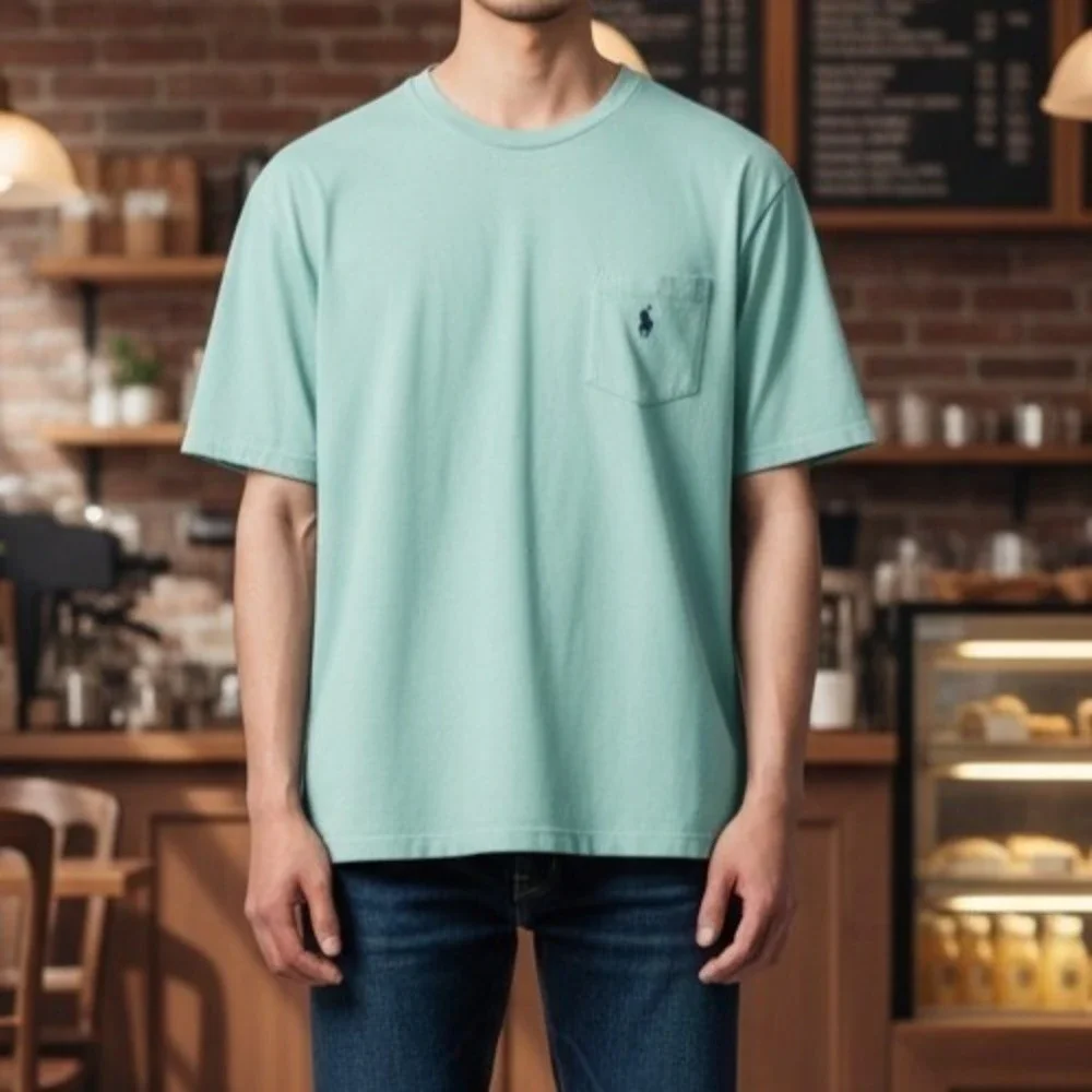 Polo Ralph Lauren Cotton Linen Pocket Tee Men's M Mint Seafoam Coastal Preppy